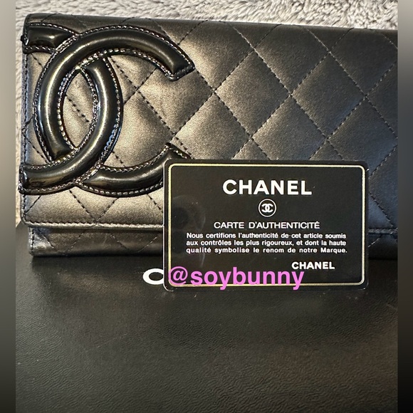 CHANEL Handbags - CHANEL Cambon Quilted Lambskin Long Double Wallet (EUC; Black/Pink)